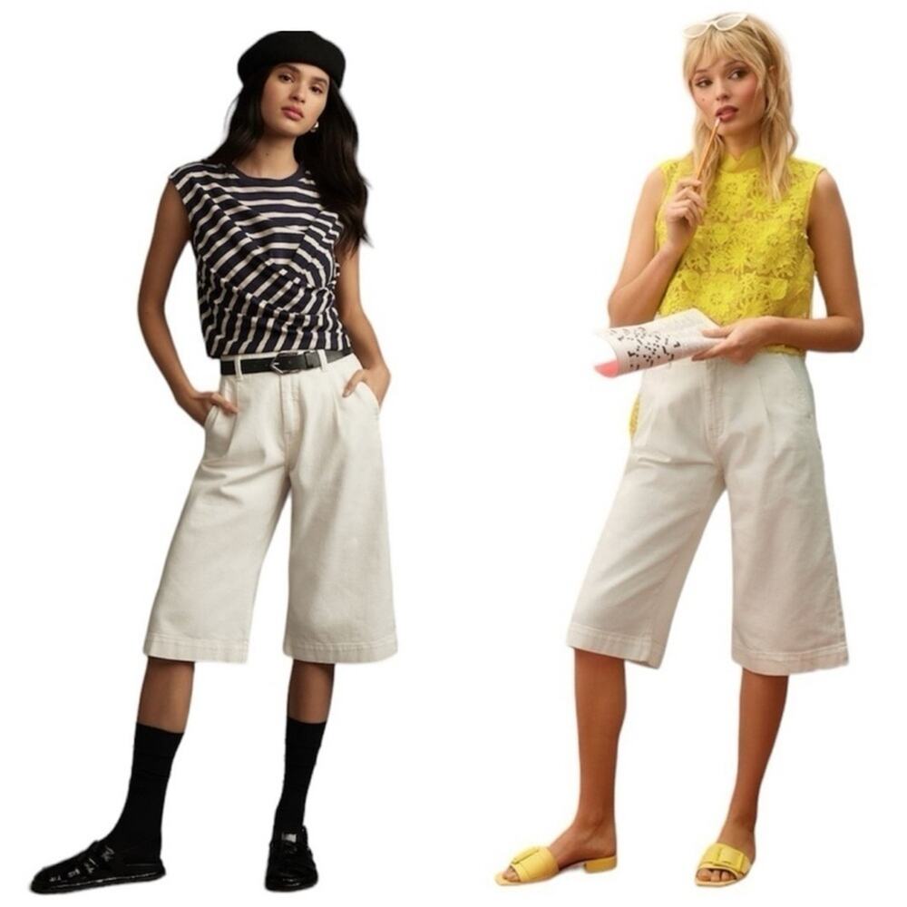 Anthropologie Pilcro High Rise Wide Leg Culotte Jean Bermuda Shorts Size 29